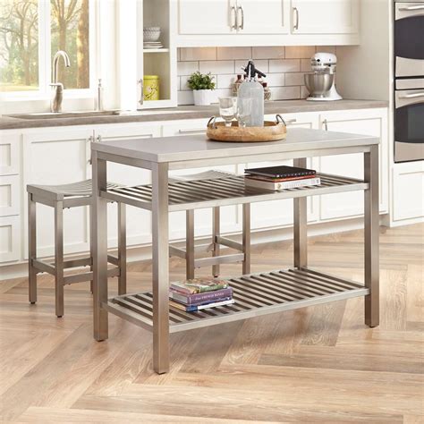 stainless steel topped kitchen island